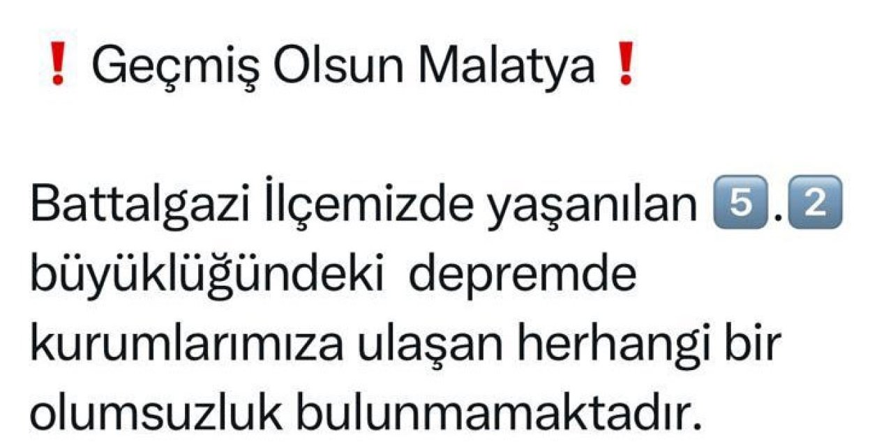 Vali Ersin Yazıcı: Malatya'da Deprem, Herhangi Bir Zarara Neden Olmadı